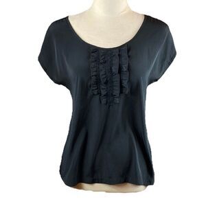 Banana Republic Black Short Sleeve Top With Front Ruffles, Size PM